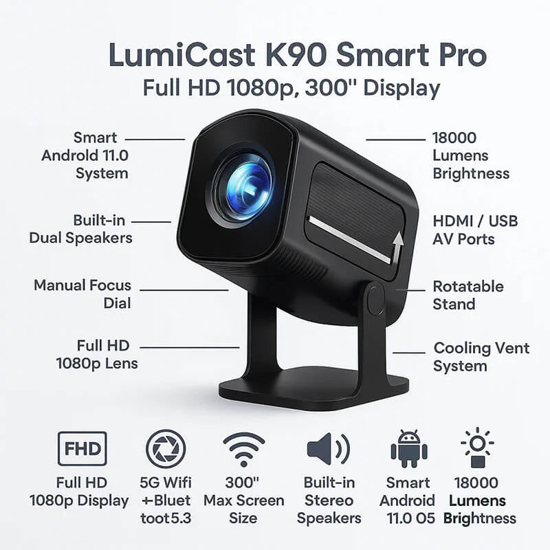 mimyy  LumiCast K90 Smart Projector - Full HD 1080p with Android Support