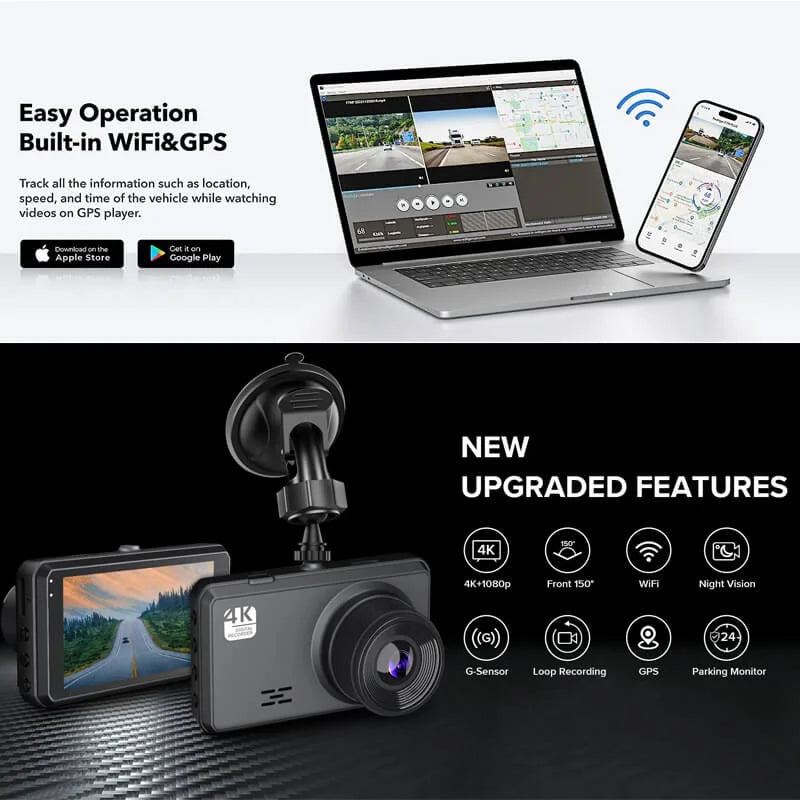 Vantracam 4K Full HD Smart Dash Cam (Front and Rear)