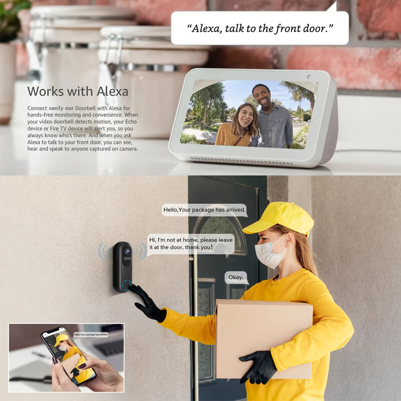 halovision 2K HD Smart Wireless Doorbell (Support Alexa、Google)